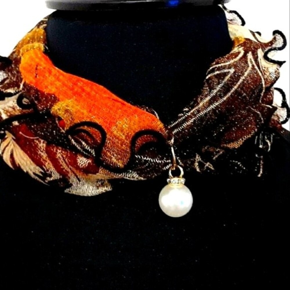 NEW Mesh Faux Pearl Pendant  Choker Mesh Scarf